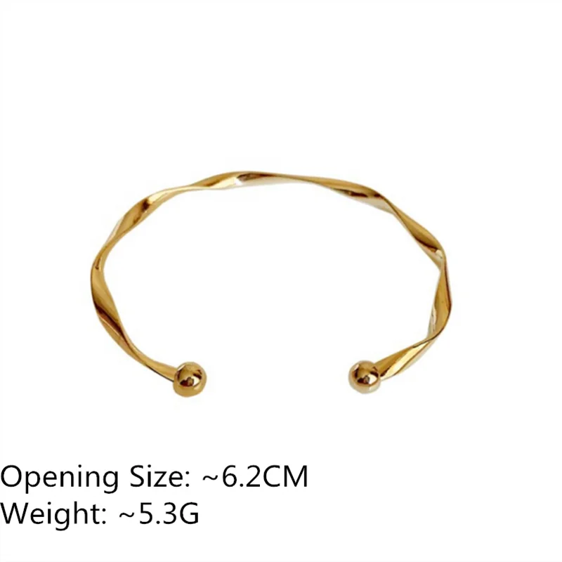 Opening Bangle Gold Color Glossy Twisted Thin Bangles For Women Female Open Minimalist Style Charm Cuff Bracelet Jewelry