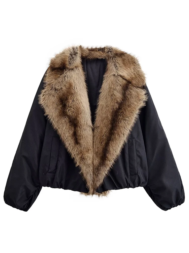 Women Faux Fur Collar Jacket 2025 Autumn Winter Women's Coat Long Sleeve Loose Female Streetwear Casual New Outerwear