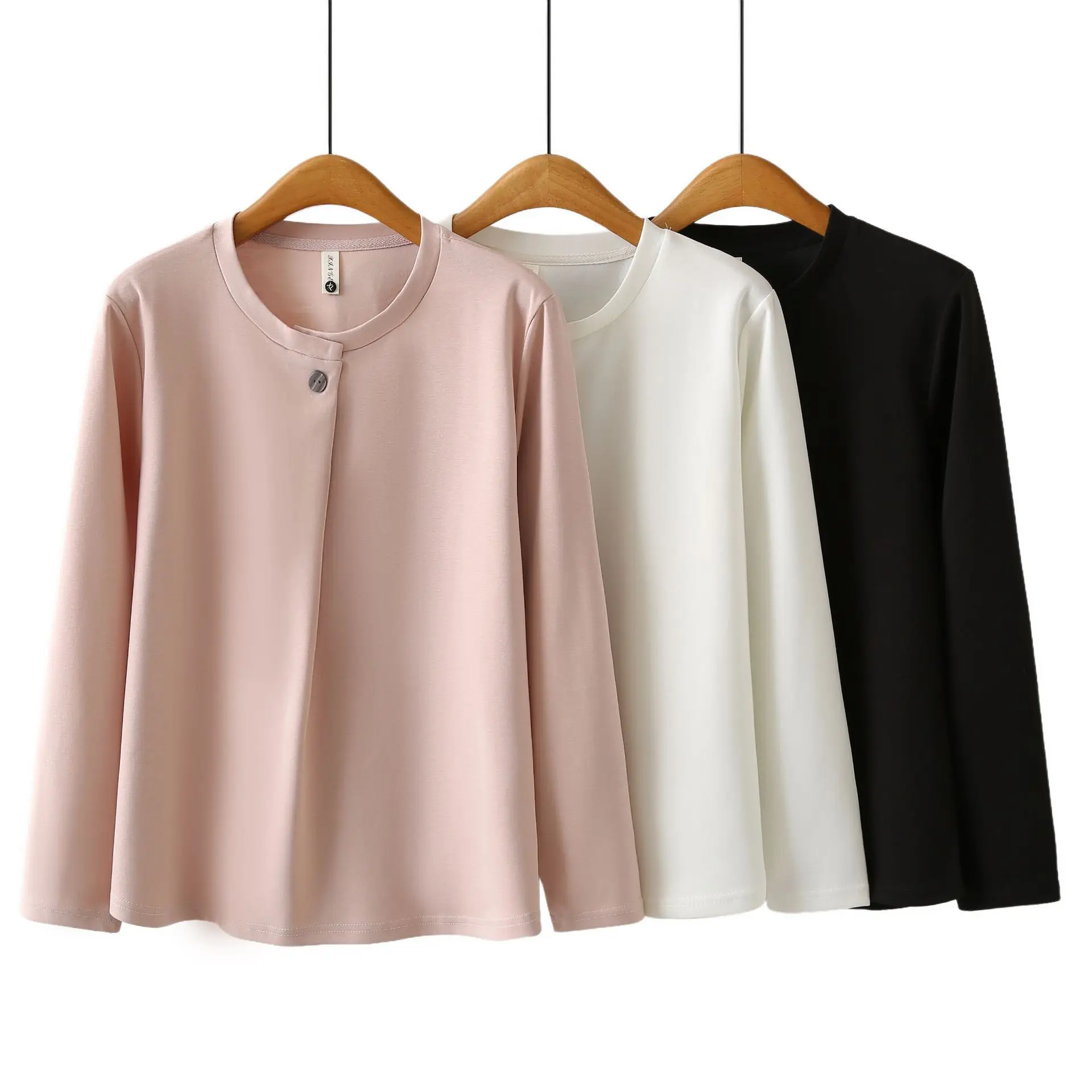 Fashion Plus Size Women's T-Shirt Autumn New One Button Long Sleeve Casual Tops 2563