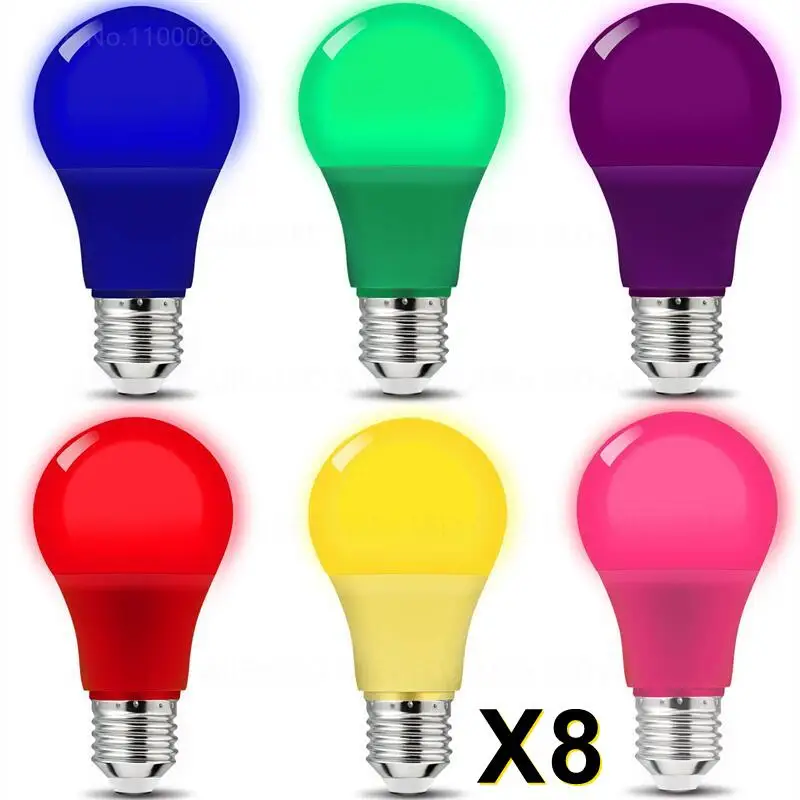 8PCS RGB color 7 220V 110V E27 5W 7W 9W led color Plastic coated aluminum colorful red yellow green blue decorative lantern bulb