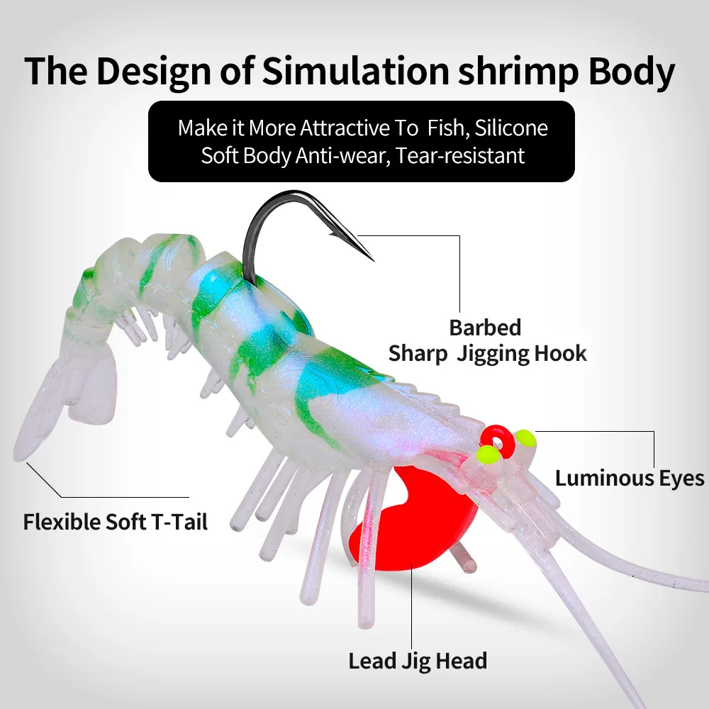FLYSAND Shrimp Lure with Hooks Luminous Soft Fishing Lures Shrimp