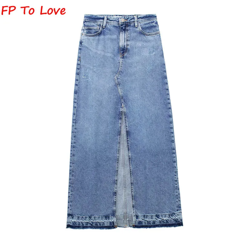 

Straight Denim Mini Skirts Vintage A-line Zipper Pocket Blue Bottom Woman 4365291