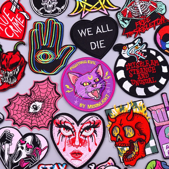 Punk Style Pach Iron On Patches On Clothes Skull/Skeleton Embroidered  Patches For Clothing Stickers DIY Fusible/Sewing Patch - AliExpress