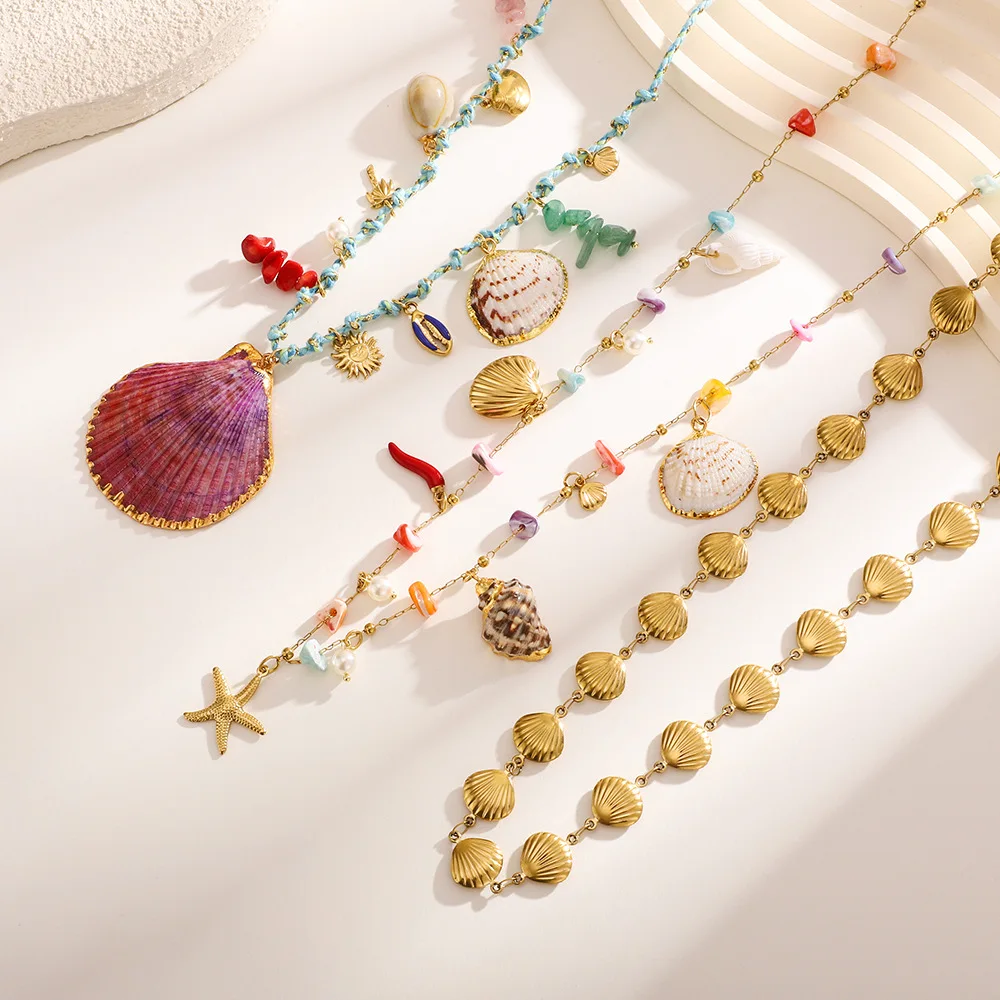 Sexy Large Shell Pendant Waist Belly Chain for Women 18K Gold Plated Tiny Conch Starfish Handmade Bikini Festival Rave Jewelry