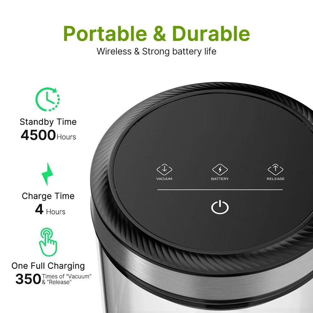 Vacuum Coffee Canisters Airtight Lids 33Кра Auto Vacuum and Stop Touch Screen Storage Jar 1.6L/54oz Food Grade Stainless