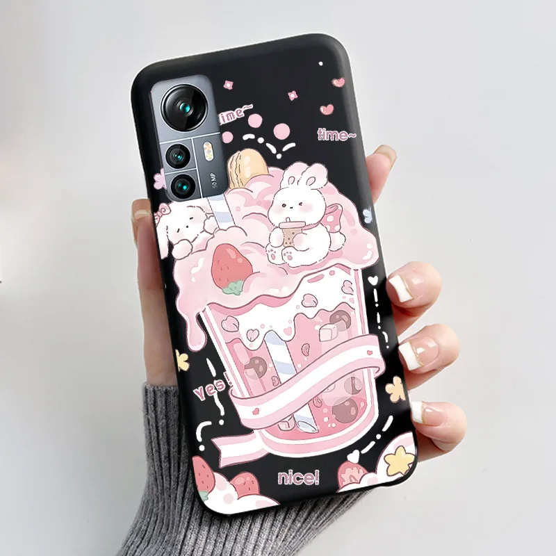 Black Shockproof Soft Shell Phone Case with Lucky Rabbit and Floral Pattern