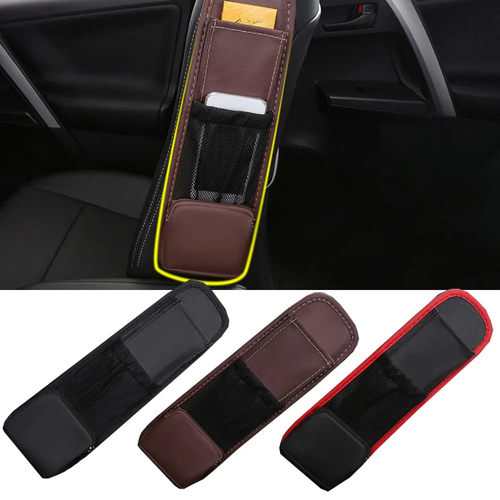 

PU Leather Car Seat Side Organizer Bag Auto Interior Mesh Storage Holder For Cup Drink Phone Car Stowing Tidying Pocket