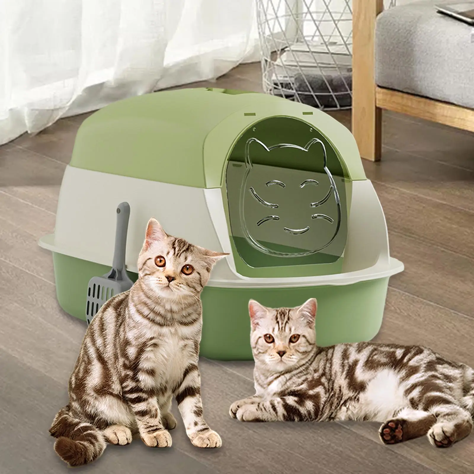 Hooded Cat Litter Boxes with Lid, Hooded Kitty Litter Tray, Enclosed Cat Toilet Kitty Litter Tray,