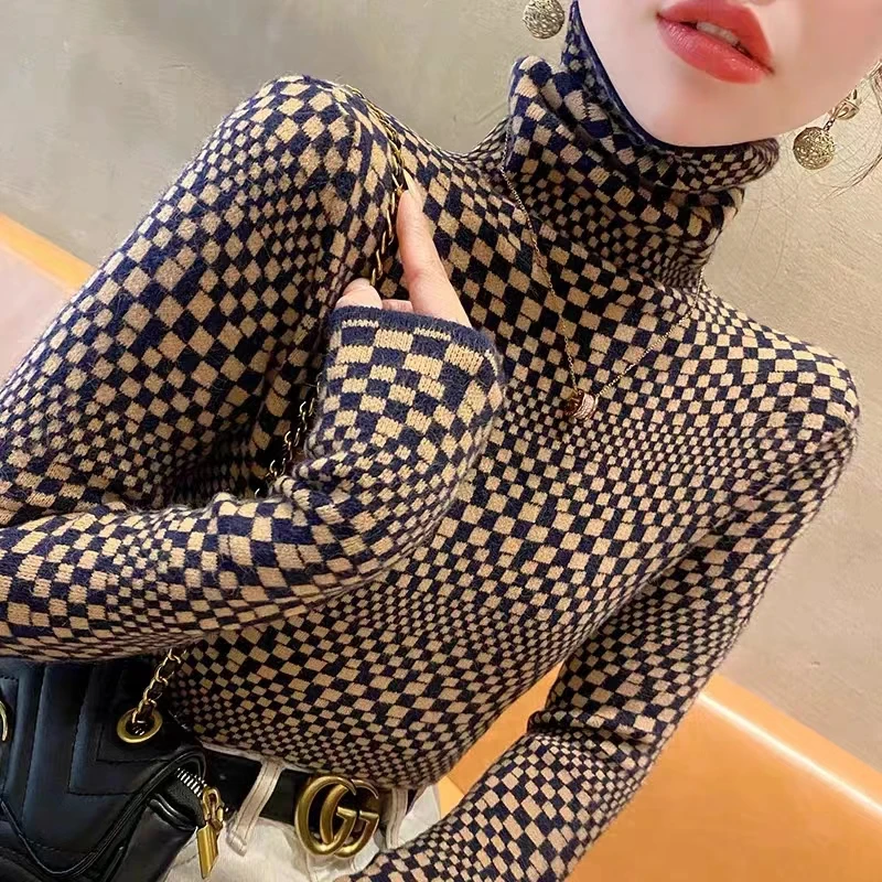 

Women Clothing Elegant Commuting Simplicity Sweater New Spring Turtleneck Knitwear Y2K Trendy Slim Female Fashion Top