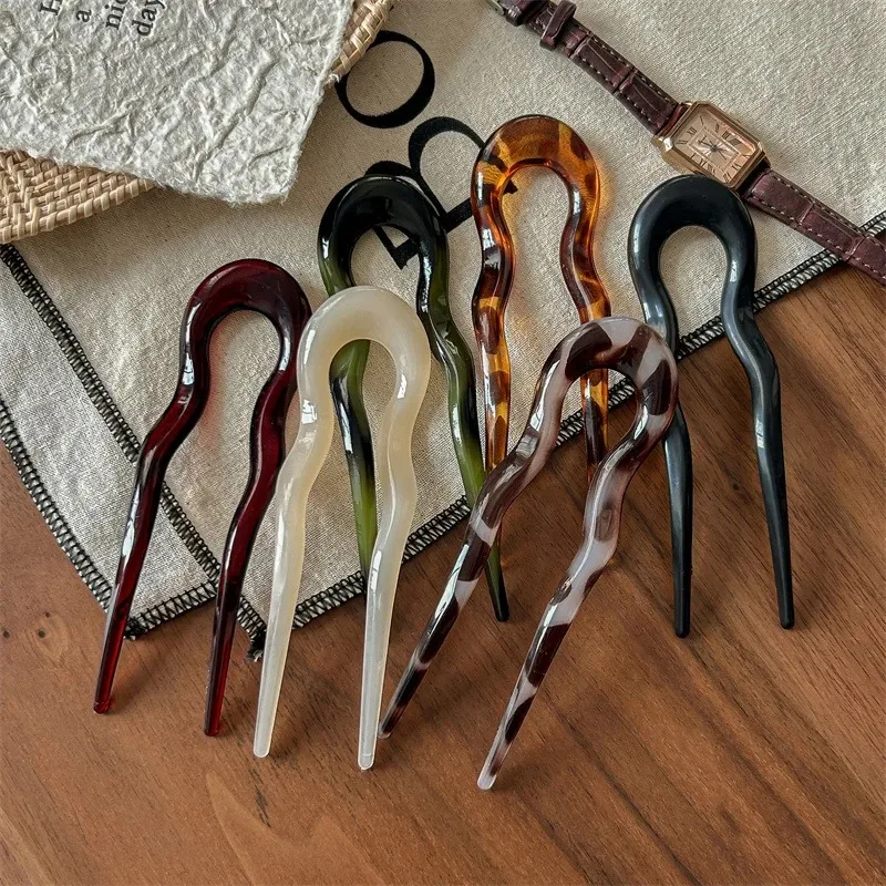 U자형 헤어 포크 패션 거북이 등껍질 아세테이트 아크릴 헤어핀 기하학적 헤어 장식 헤어 스틱 여성 소녀 헤어 액세서리