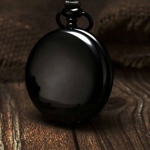 

Antique Black Smooth Case Men Women Quartz Analog Pocket Watch Arabic Numeral Dial Full Hunter Clock Necklace Pendant Chain Gift