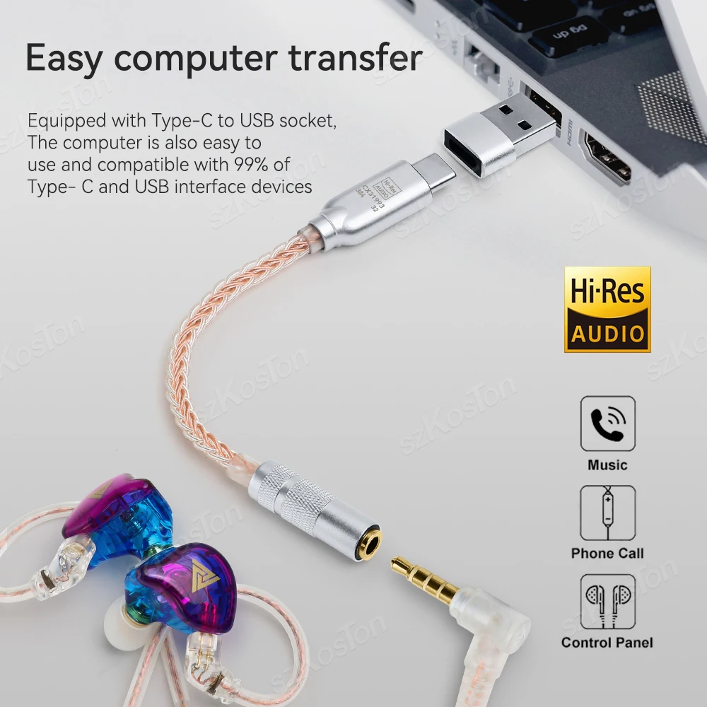 High-Fidelity Audio DAC Headphone Amplifier Adapter with Type C to 3.5mm Connection