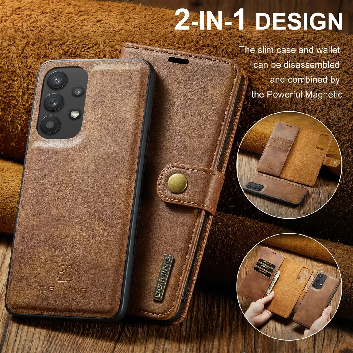 Detachable Magnetic Leather Cover for Samsung Galaxy S24 S21 FE S23 S22 Plus Note 20 Ultra A53 5G Wallet Card Holder Phone Case