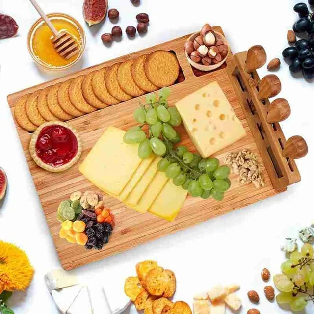 Bamboo Cheese Board Cheese Knife Cheese Slicer Fork Scoop Cut Kitchen Cooking Tools