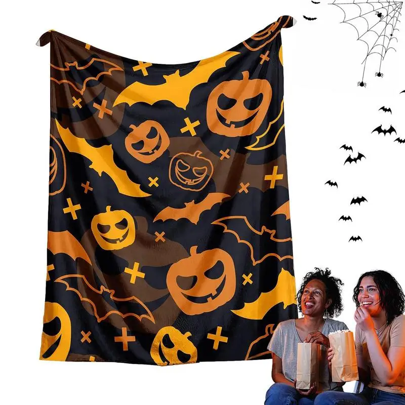 

Halloween Blanket Pumpkin Decorative Spooky Lap Blanket With Pumpkin Bat Pattern 50x60in Double-Sided Spooky Lap Blanket Soft