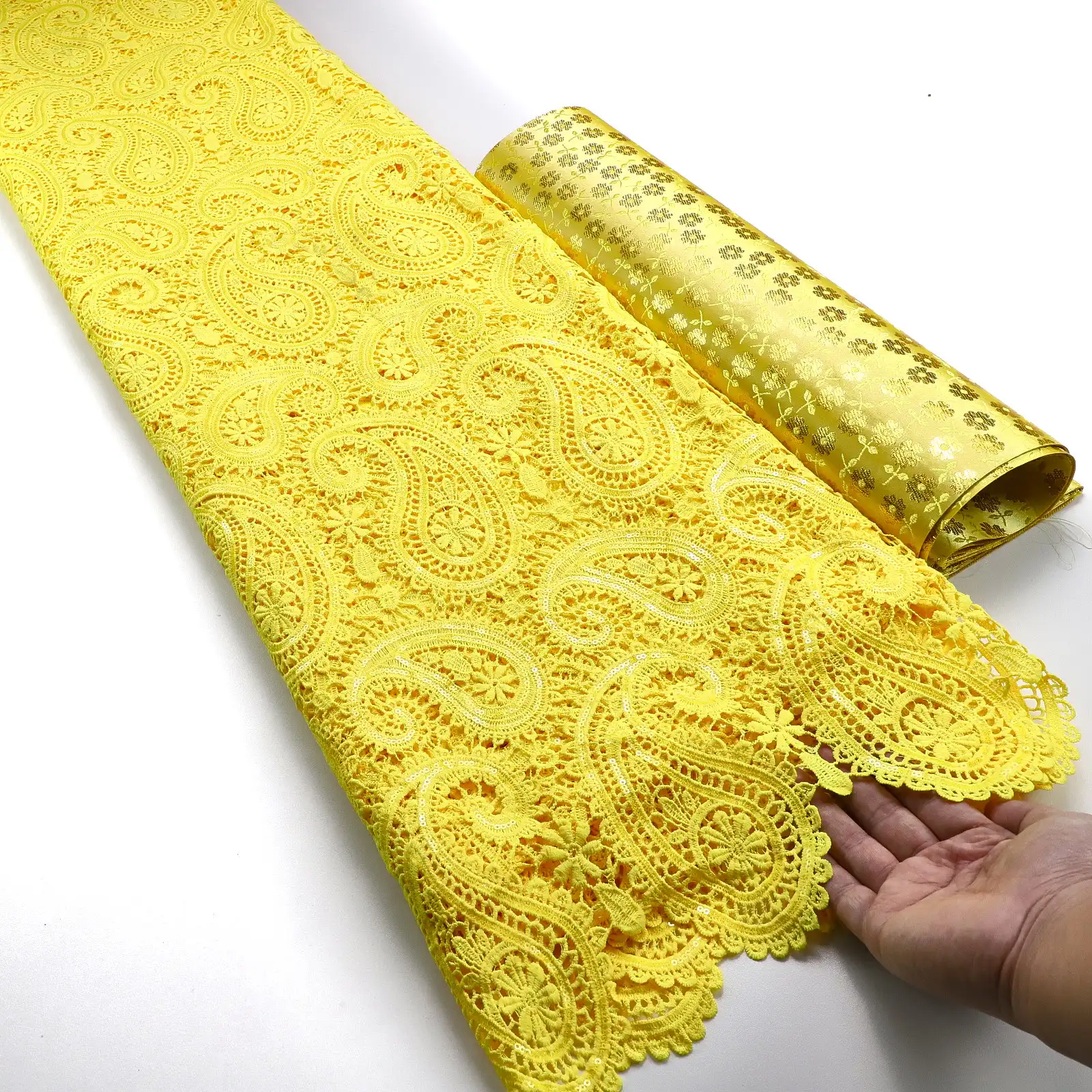 

5 Yards Embroidered Guipure Lace African Cupion Cord Lace Sewing Inspired Fabric Elegant Casual Occasional Traditional Wear