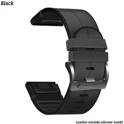 Premium Quick Release Leather and Silicone Watch Band Bracelet - Forerunner 935 945 (Black)
