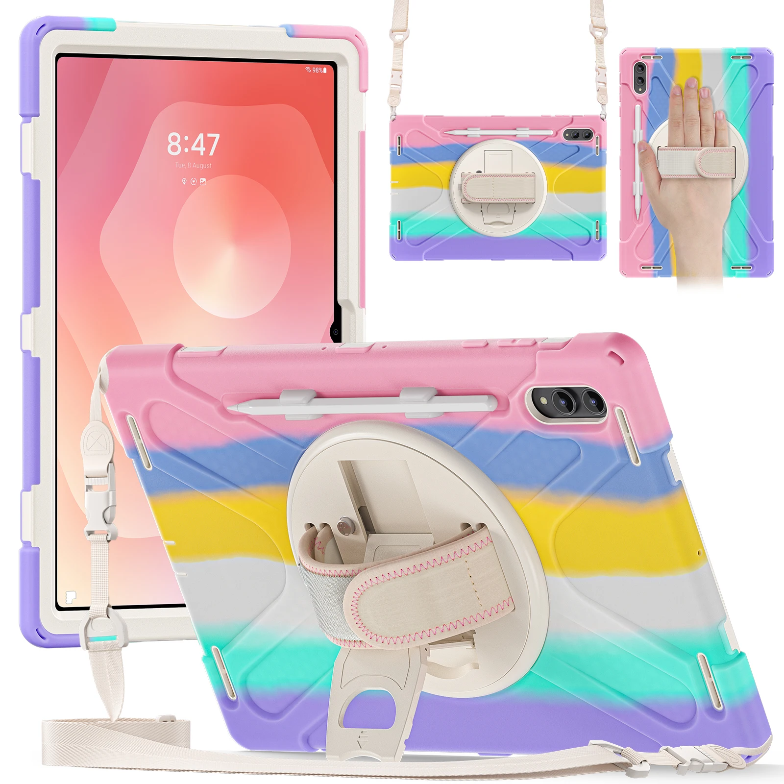 Rotating Stand Rugged Tablet Cover with Shoulder Strap