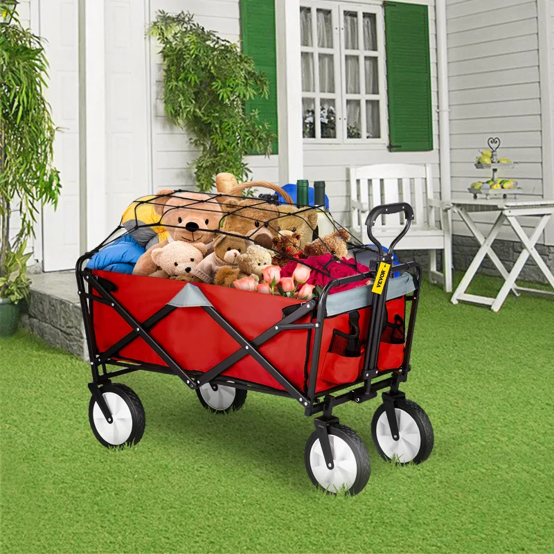 

BENTISM Folding Wagon Cart Utility Collapsible Wagon 176 lbs w/ Adjustable Handle