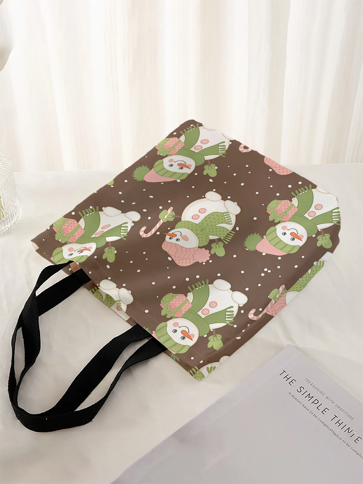 Christmas themed printed casual handbag, reusable fashionable backpack, multifunctional handbag, canvas shopping bag