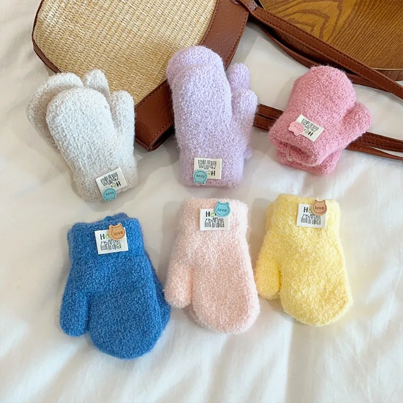 Kids Thickened Mittens Kids Winter Gloves Cute Cartoon Baby Double Warm Cold Gloves Children's Winter Windproof Warm Mittens