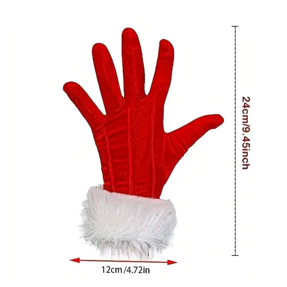 Fashion with Faux Fur Trim Christmas Red Gloves Short Holiday Mitten Soft Velvet Gloves for Evening Events