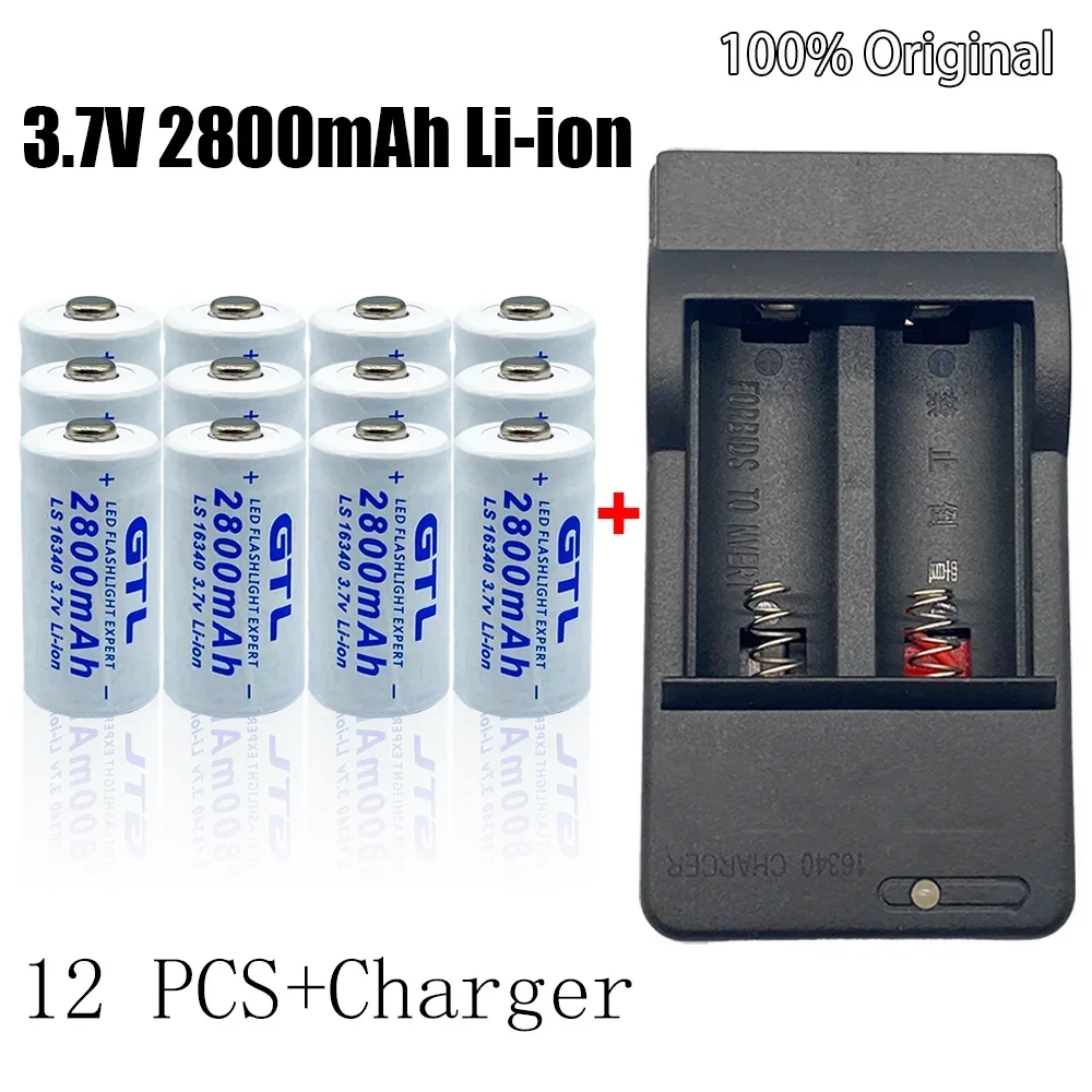 Rechargeable Battery 2-20pcs CR123A RCR123 ICR16340 Battery 2800mAh 3.7V Li-ion for Security Camera L70+16340 Charger