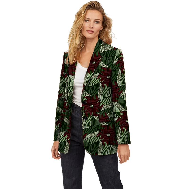 New Arrivals OL Turn Down Collar Blazer Ankara Women Suit Jackets African Wax Print Coats Casual Long Outerwear