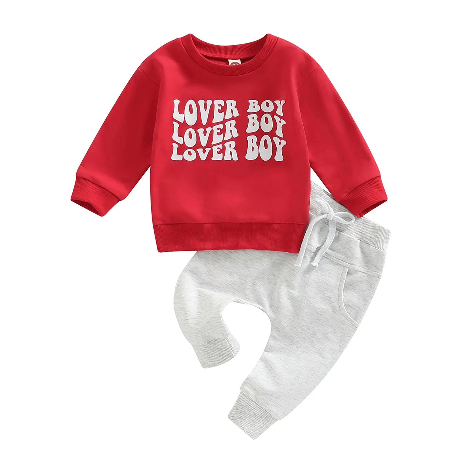 

2pcs Spring Fall Daily Polyester Lover Boy Baby Outfit Set Elastic Waist Soft Valentines Day Breathable Letter Print Long Sleeve