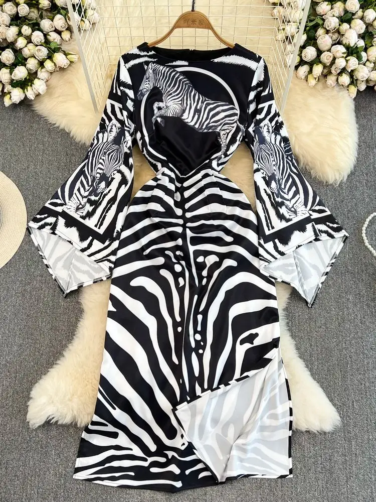 Ladies Long Dress, Zebra Print Long Sleeve Flared Cuff Party Dress -  Walmart.com