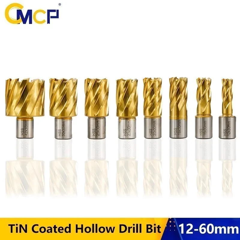 CMCP HSS Annular Drill Bit Hollow Drill Bit TiN Coated Core Drill Bit Weldon Shank Hole Opener For Metal Cutting Hole 6-60mm