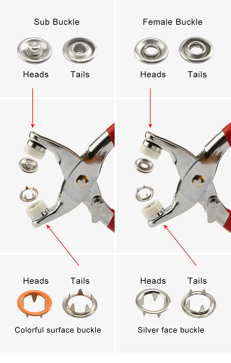 400/200/80pcs Plier Tools Metal Snap Button Kit Fasteners Press Studs  Bouton Pression Fasteners for Installing Clothes Bag단추펜치