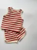 2025 Summer New Baby Sleeveless Clothes Set Infant Boy Girl Vest + Shorts 2pcs Suit Toddler Waffle Striped Breathable Outfits 3