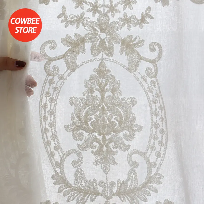 Embroidered White Tulle Sheer Curtains Living Room Bedroom Wedding Voile Flower Drapes Windows Backdrop Europe