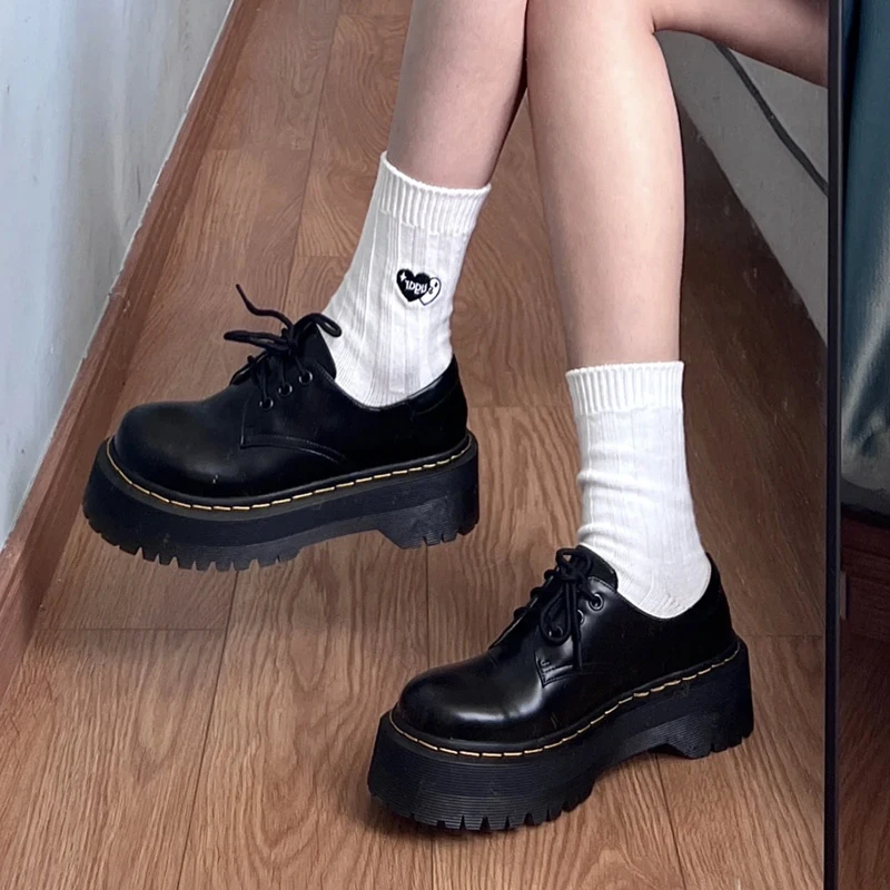 

Туфли женские на низком каблуке, шнуровка, Лолита, на платформе, винтажные, в японском стиле Мэри Джейн, студенческие, черные