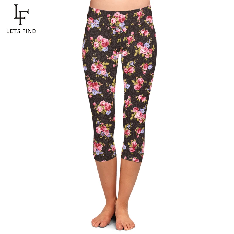 

Женские леггинсы-капри LETSFIND с высокой талией и 3D цветочным принтом, эластичные брюки до середины икры для фитнеса и сексуальной девушки, 3/4