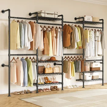 L4 Wall Mounted Industrial Pipe  Clothes Rack, Closet Organizer System with Rods Expandable, Clothing Rack, Corner Garment Rack 1