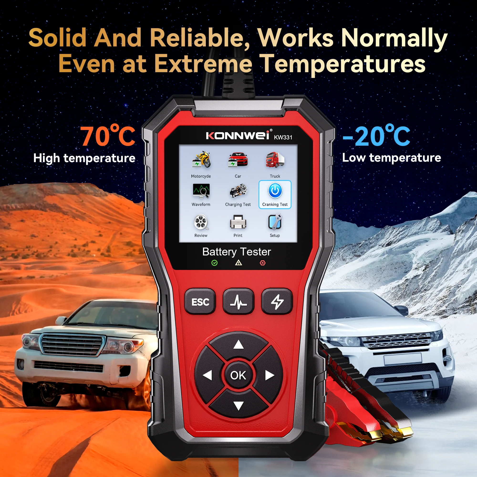 KONNWEI Car Battery Tester KW331, 6V 12V 24V 100–2000 CCA Cranking Charging System Analyzer Tool for Cars Motor Trucks and DIY Users 2026 - Image 5