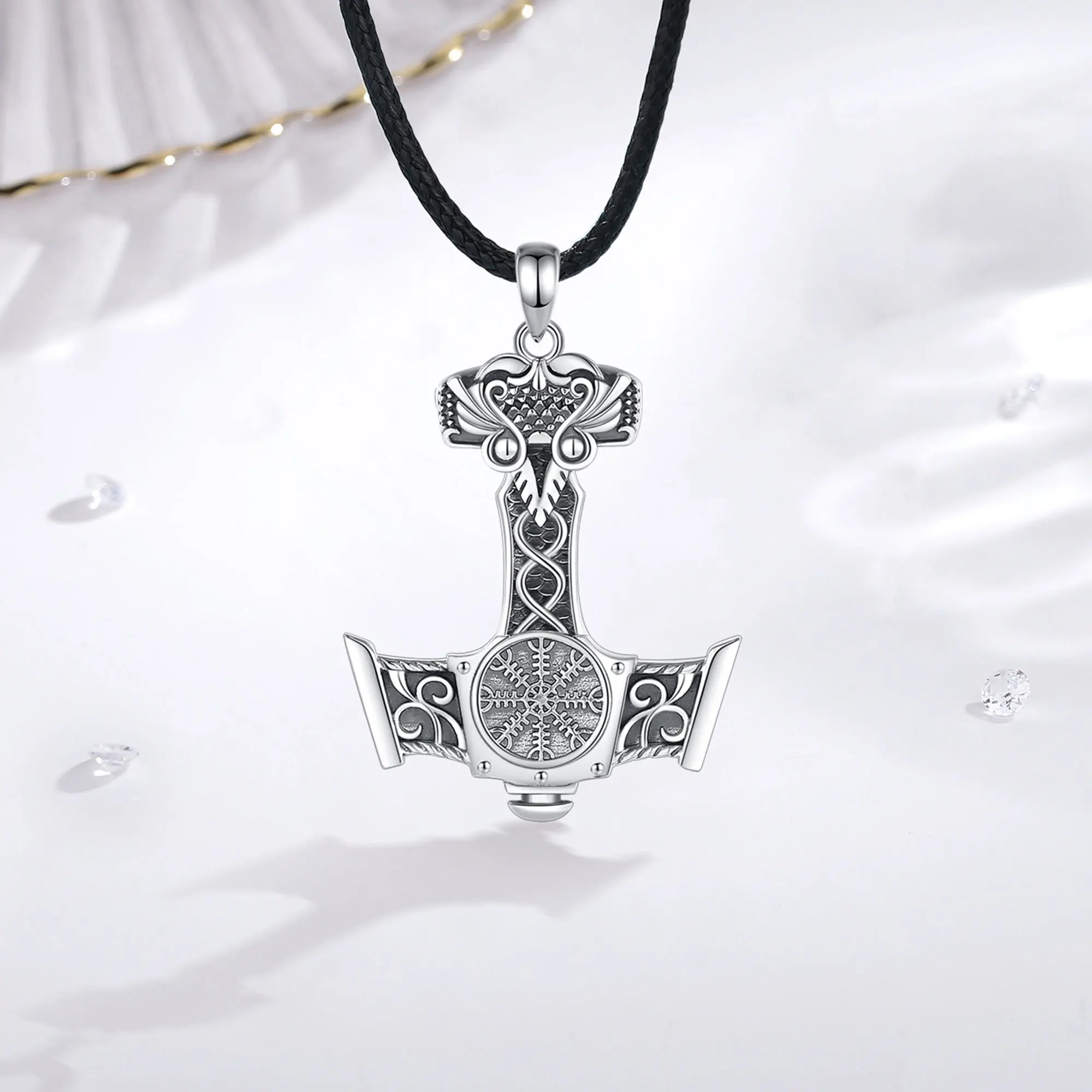 925 Sterling Silver Norse Viking Thor's Hammer Necklace Vintage Compass Mjolnir Amulet Pendant Man Gift pendant necklace silver necklace silver pendant silver necklace charms