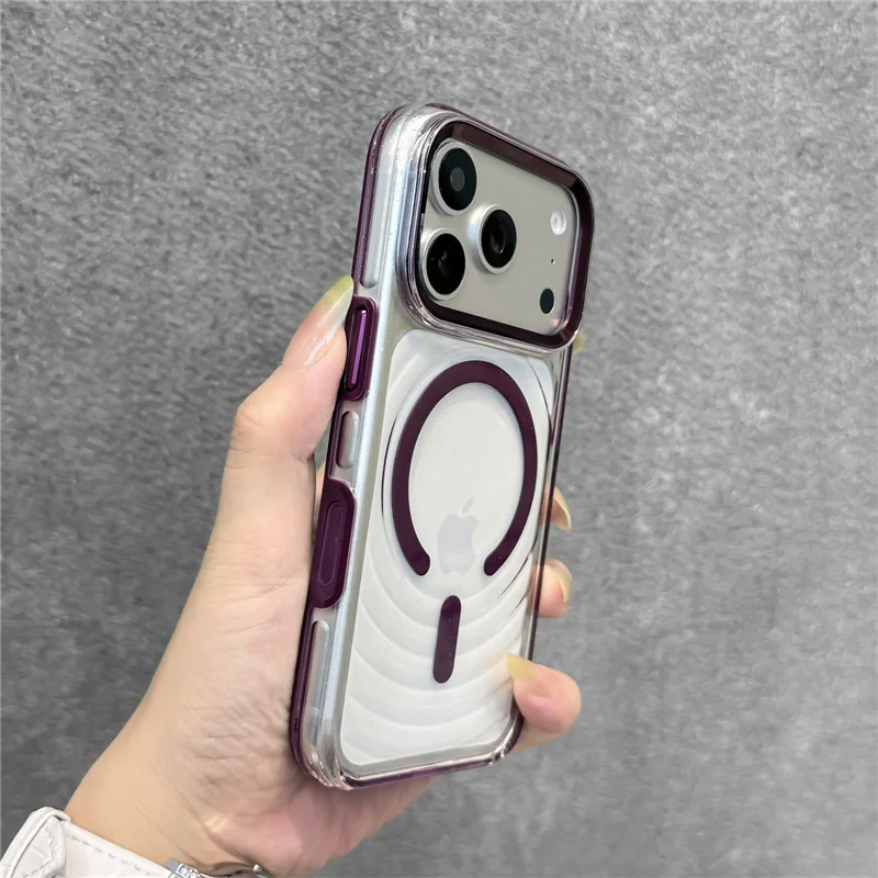 Bling Glitter Clear Ripple Magnetic Phone Case with Touch Camera Button and Wireless Charging