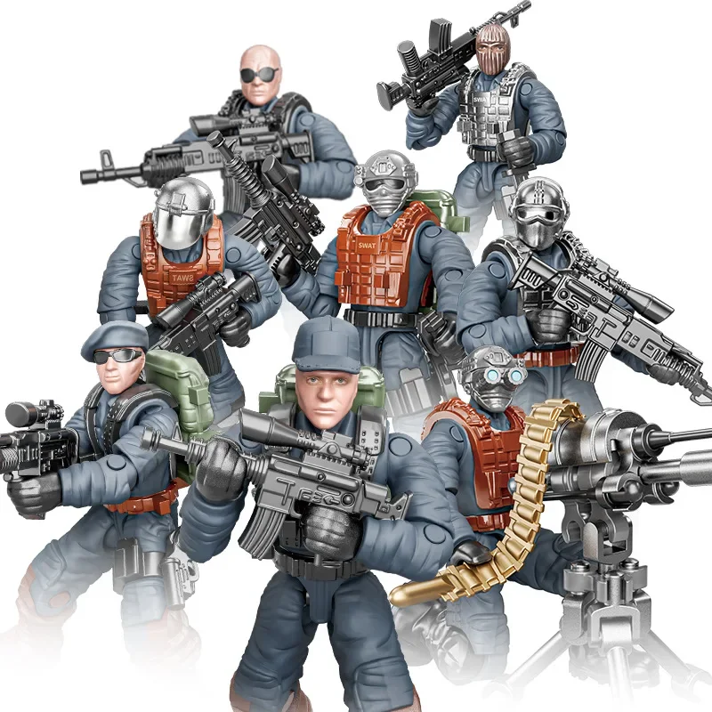 1/36 Swat Forces Figures Simulazione Modello Militare City Police Army Combat Soldier Acu Action Figure Building Blocks Giocattoli Regali
