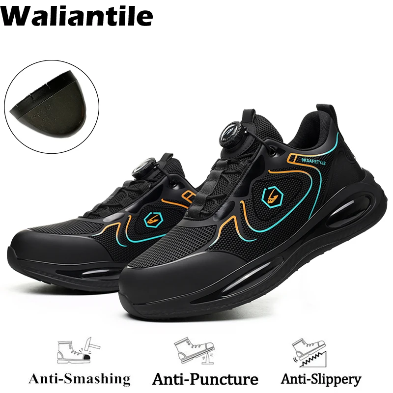 

Waliantile Indestructible Safety Shoes For Men Construction Working Boots Waterproof Anti-smashing Steel Toe Work Sneakers Male