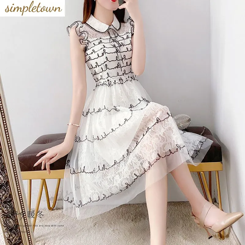 

Water Soluble Lace Dress 2023 New Spring/Summer Gentle Style Ladies Temperament Celebrity Princess A-line Skirt Slim