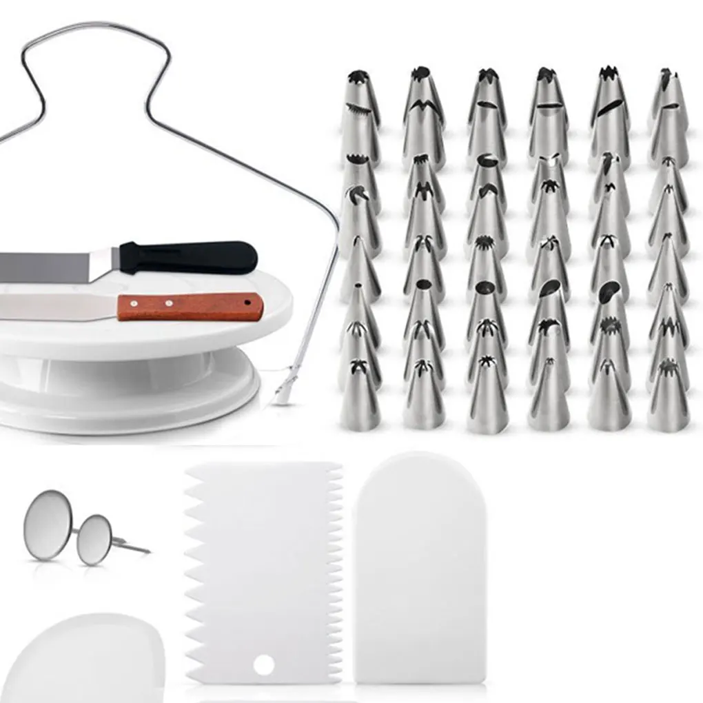 

73 Pcs Cake Baking Decorating Kit Rotating Turntable Frosting Piping Bags Tips Set Icing Spatula Smoother Pastry Tools