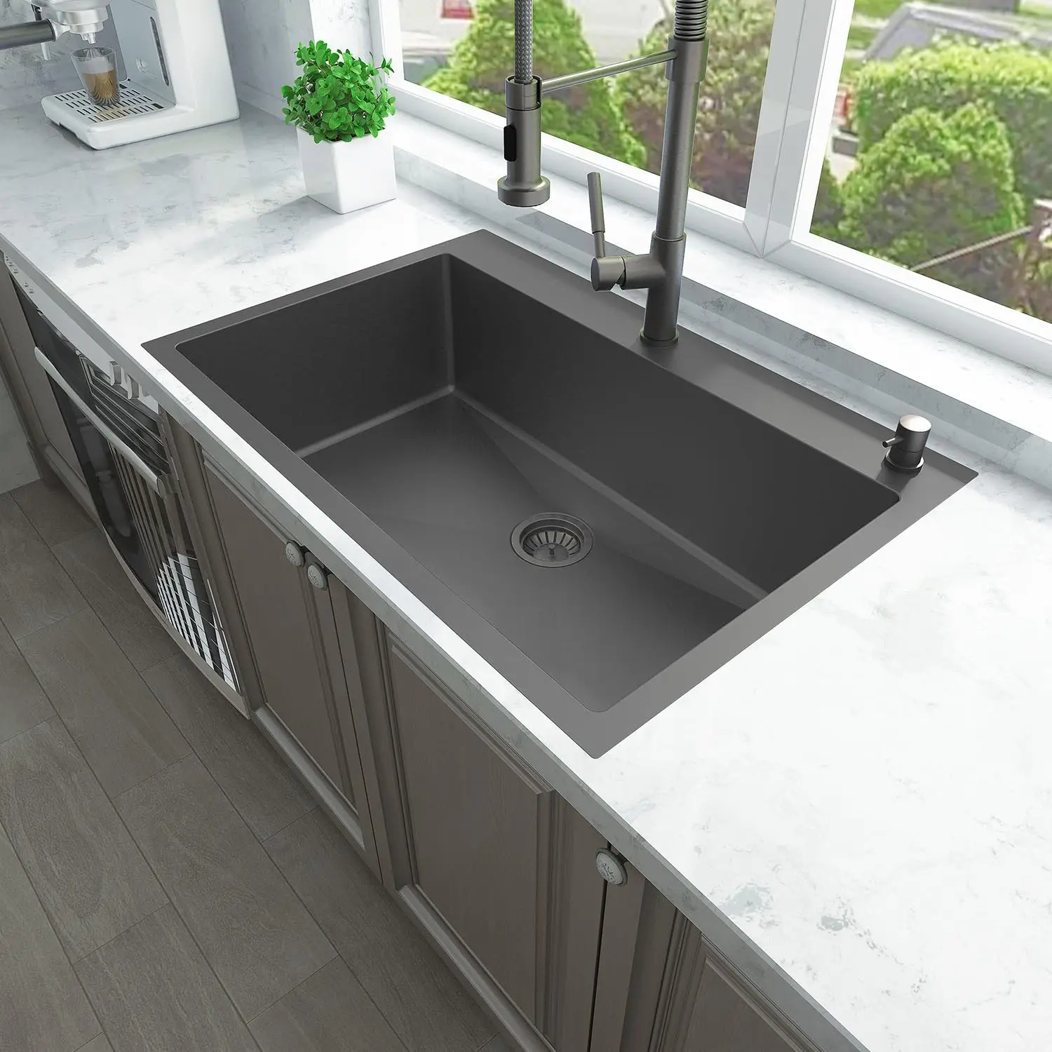 33"" X 22"" X 9"" Drop In Single Bowl Kitchen Sink With 18 Gauge 304 Stainless Steel Black Finish Ht3322S-9-B (Sink Only) 2