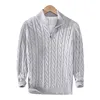 100% Cotton Sweaters Men's High Quality Autumn Cable Knit Christmas Sweater With Zipper Turtleneck Pullovers Zipper Pull Homme 8 5