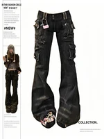 Women Korean Fashion Chic Jeans Grunge Japanese Harajuku Gyaru Y2K Denim Cargo Pants Cyber Punk Hip-pop 2000s Aesthetic Tomboy 1
