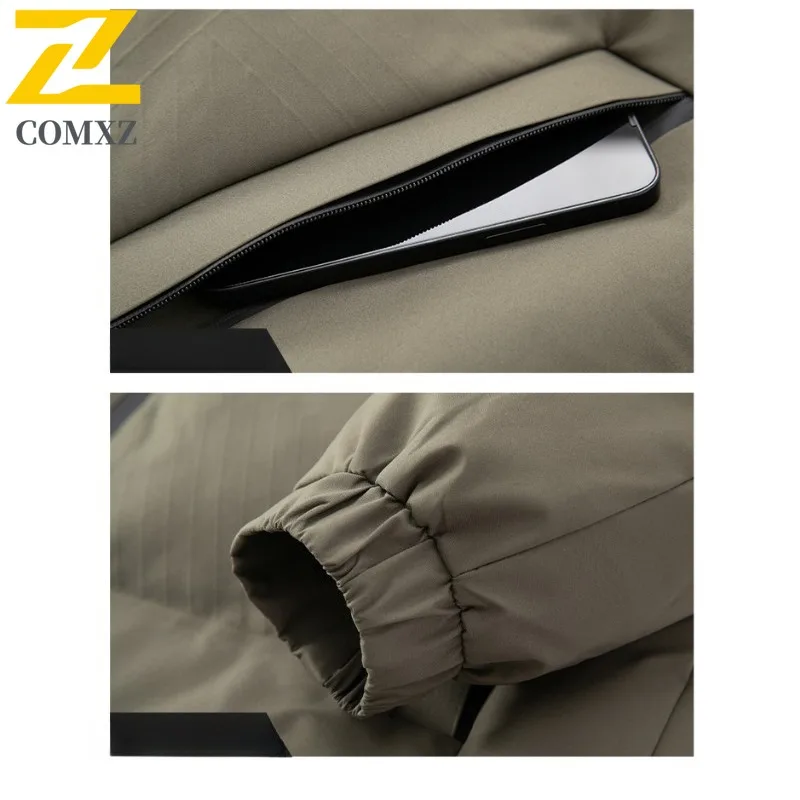 ​Men Thermal Cotton Jacke Winter Fashion Windproof Waterproof Solid Color American Style Casual Parka Multi-Pocket Outdoor Coat​