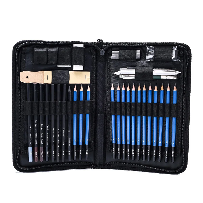 

Professional Full Set Essential Drawing Supplies for Artists Kit KitHB-TZ60 HB-TZ62 Complete Sketching Pencil Set 40 Pieces