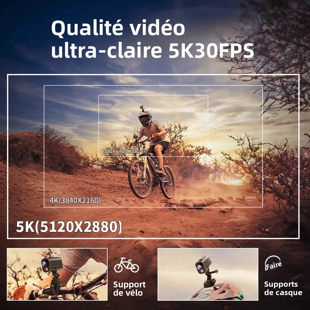 Caméra Action 4K Ultra HD résistante à l'eau, idéale pour les sports extrêmes comme le surf